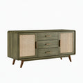 Buffet bas 160 x 40 x 85 cm en bois vert avec cannage style rétro rangement