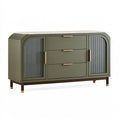 Buffet 160 x 45 x 90 cm en bois vert olive avec rangement et plateau aspect marbre