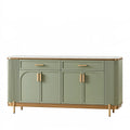 Buffet 160 cm vert sauge et doré en bois avec plateau aspect marbre - rangement moderne