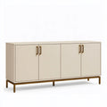 Buffet 180 x 45 x 90 cm en bois beige et métal doré - rangement 4 portes style contemporain