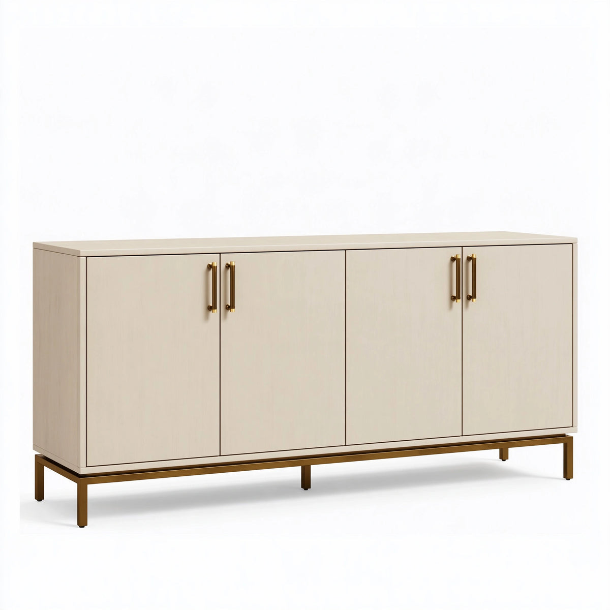 Buffet 180 x 45 x 90 cm en bois beige et métal doré - rangement 4 portes style contemporain