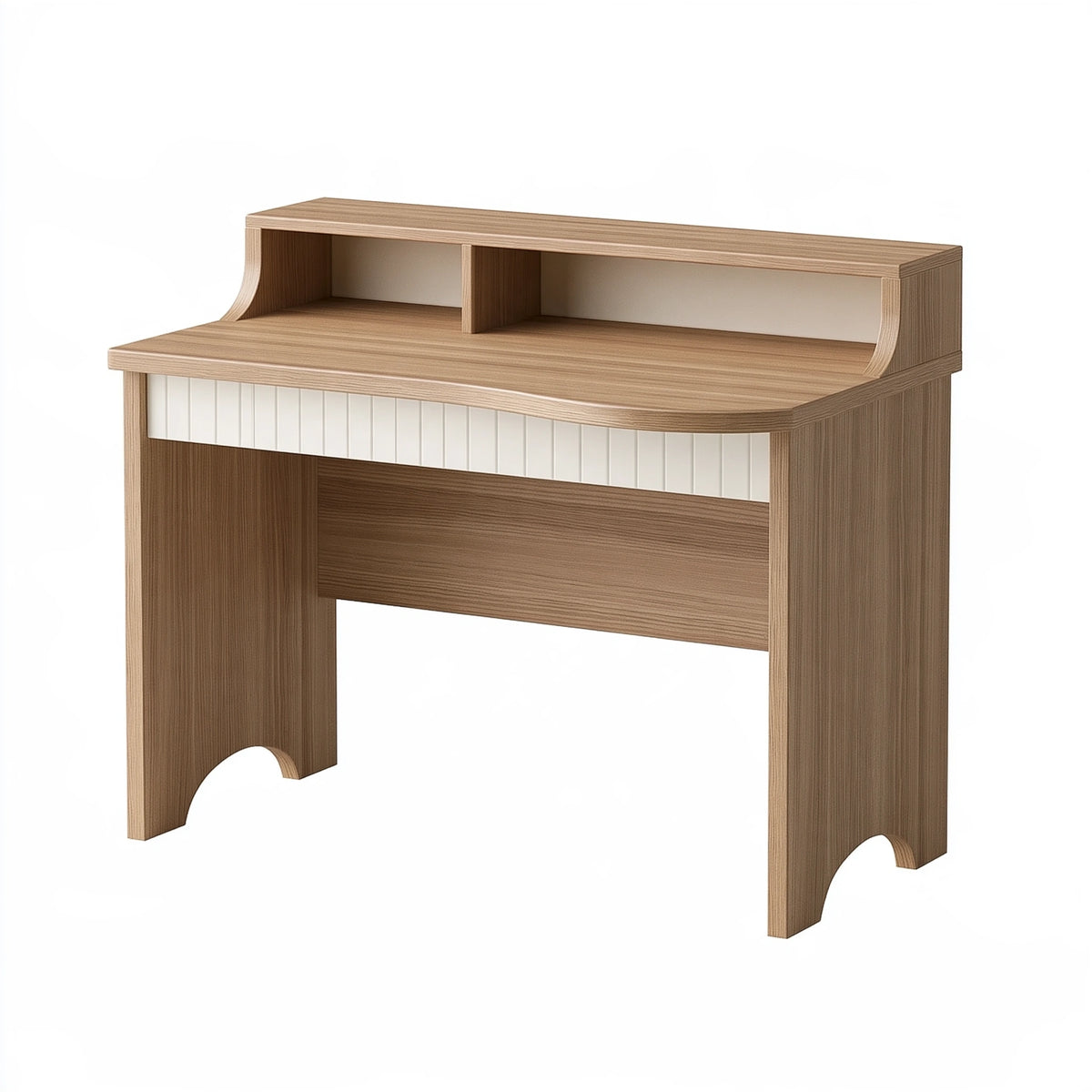 Bureau 100 x 50 x 100 cm en panneaux effet bois beige et blanc avec étagères de rangement style contemporain