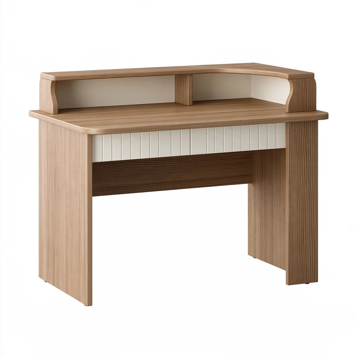 Bureau 100 x 50 x 100 cm en panneaux de bois brun et blanc avec étagères style contemporain