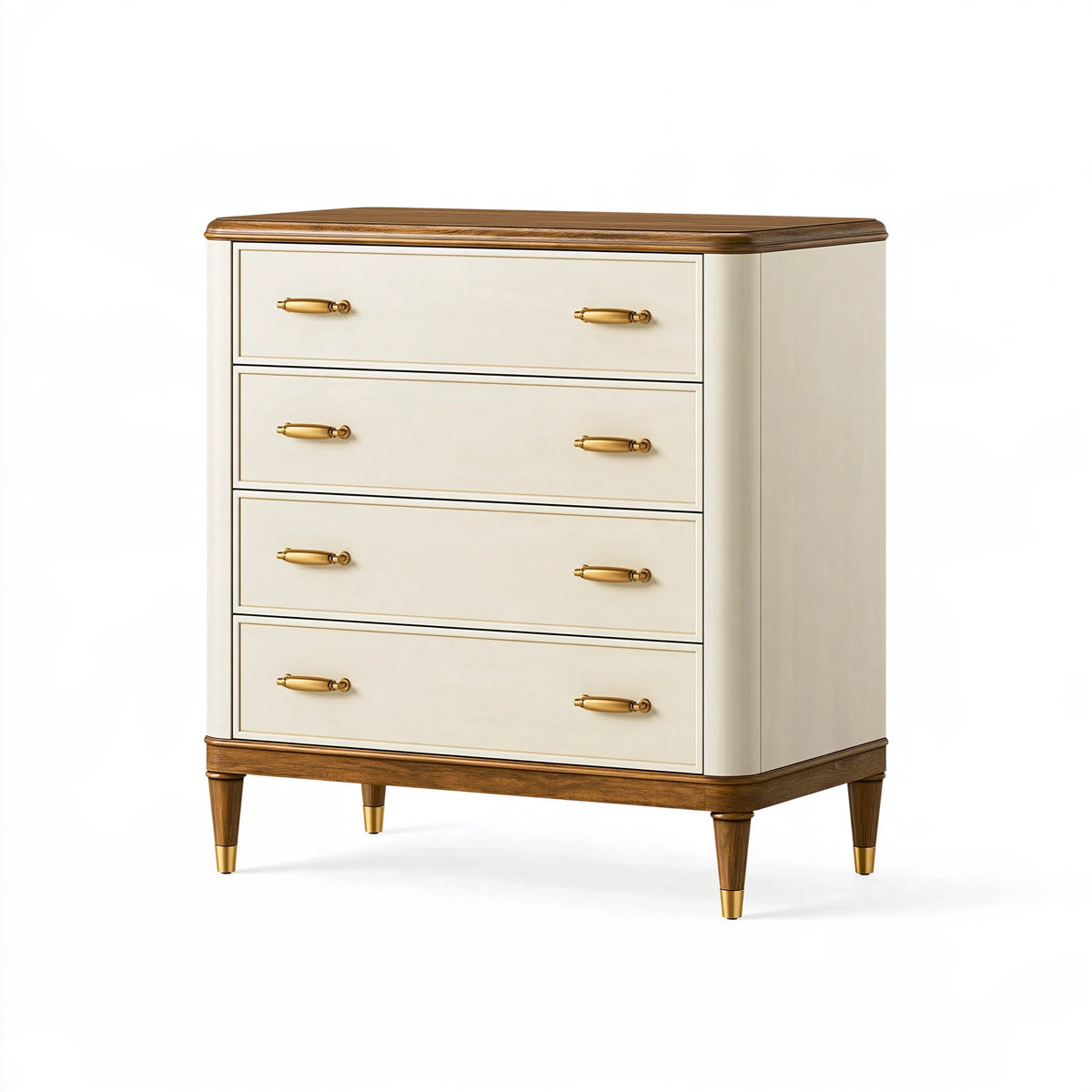 Commode 110 x 45 x 120 cm en bois blanc et marron à 4 tiroirs style classique