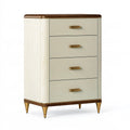 Commode 80 x 45 x 140 cm en bois blanc et marron à 4 tiroirs style rétro