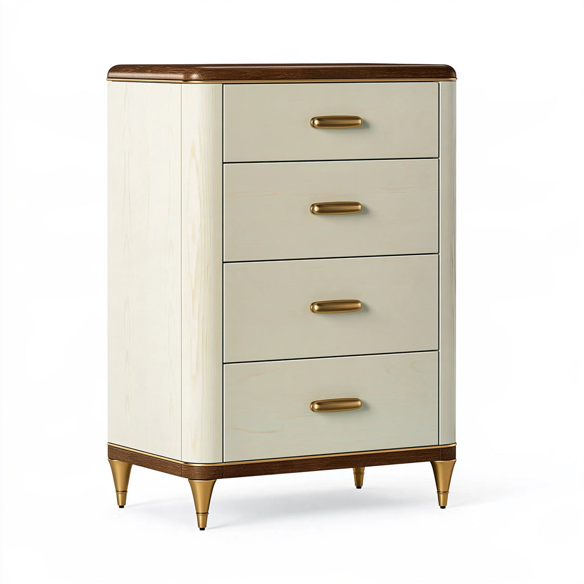 Commode 80 x 45 x 140 cm en bois blanc et marron à 4 tiroirs style rétro