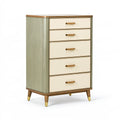 Commode 80 x 45 x 120 cm en bois vert sauge et crème avec 5 tiroirs style rétro