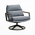 Fauteuil pivotant 76 x 82 x 92 cm en tissu gris avec structure métallique et accoudoirs en bois style contemporain