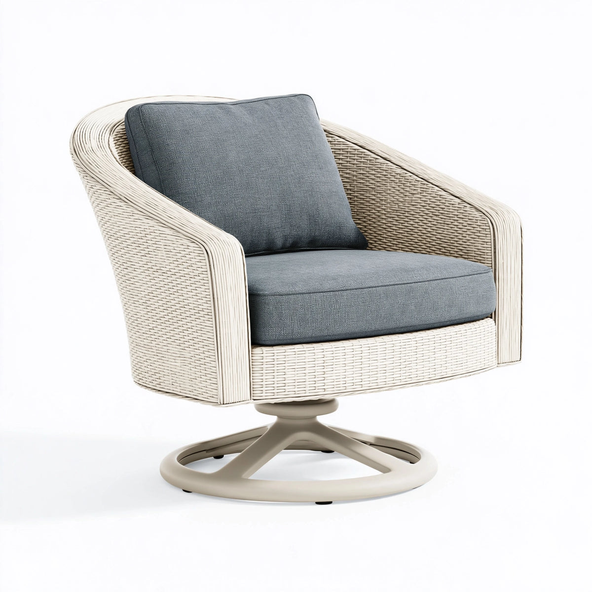 Fauteuil pivotant 78 x 80 x 88 cm en rotin tressé beige avec assise grise pour salon