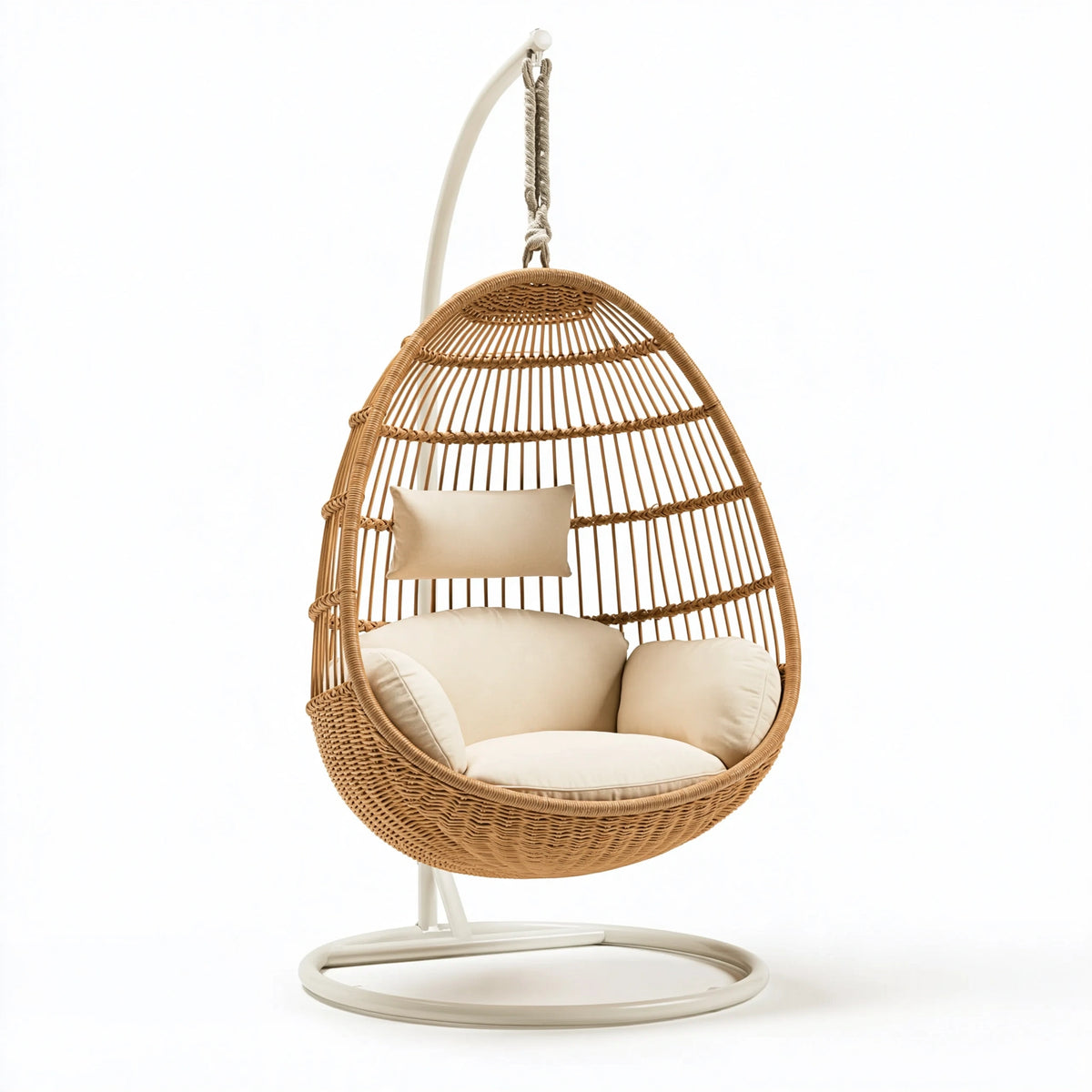 Fauteuil suspendu 100 x 100 x 200 cm en rotin naturel beige avec support métallique style bohème