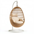 Fauteuil suspendu 105 x 105 x 195 cm en rotin naturel avec support métal blanc style bohème
