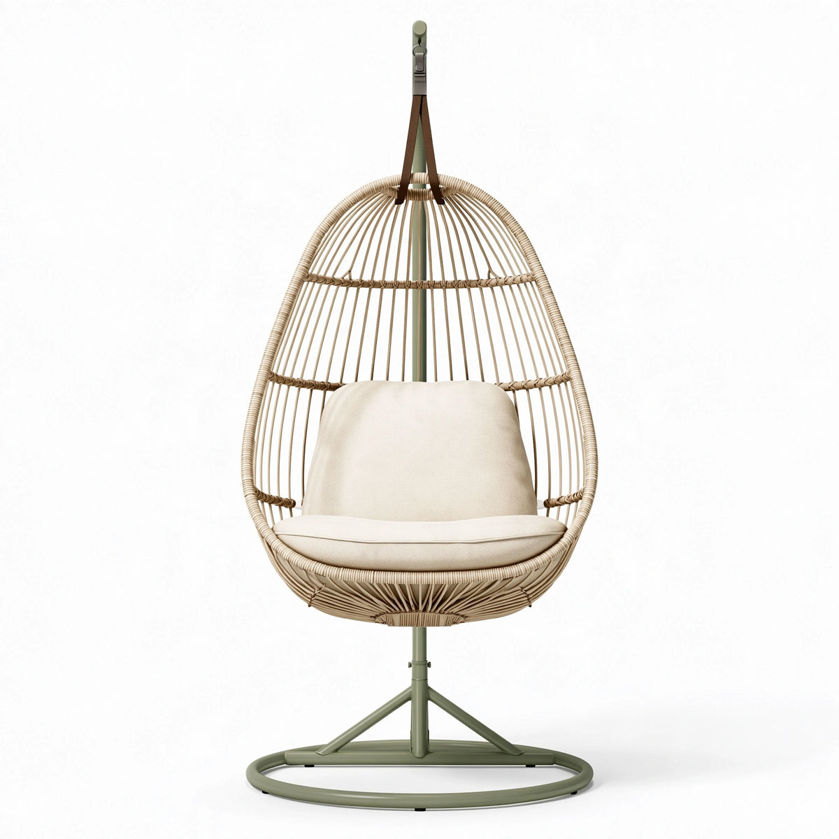 Fauteuil suspendu 105 x 105 x 195 cm en rotin beige avec structure acier style bohème