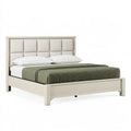 Lit 160 x 200 cm en bois beige avec tête de lit capitonnée style contemporain