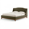 Lit 160 x 200 cm revêtement aspect cuir vert olive capitonné style classique