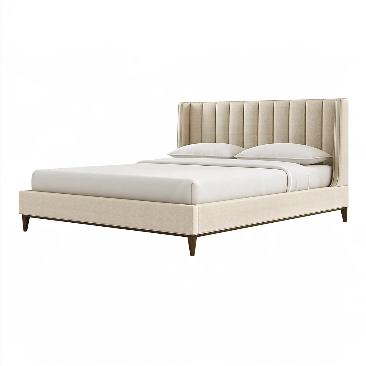 Lit 160 x 200 cm en tissu beige avec tête de lit capitonnée style contemporain