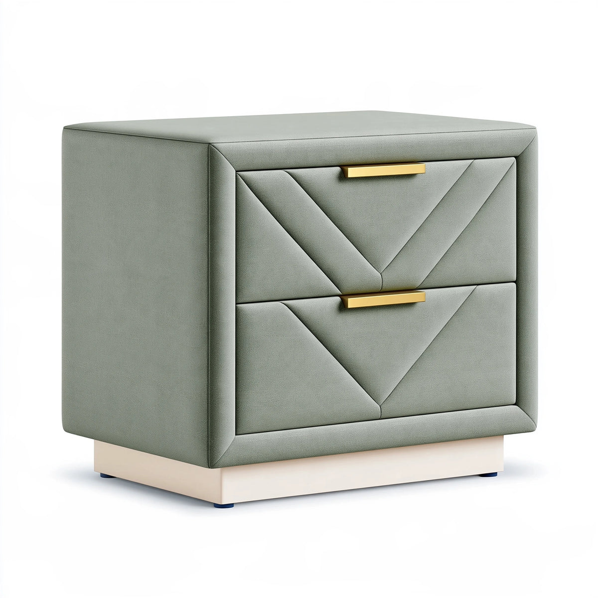 Table de chevet 50 x 40 x 55 cm en tissu vert sauge à 2 tiroirs style contemporain