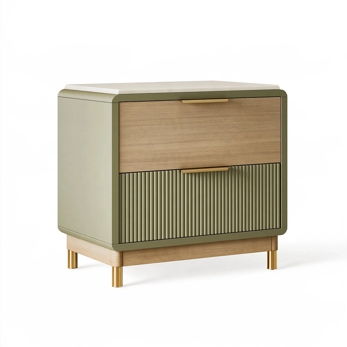 Table de chevet 50 x 40 x 55 cm en bois vert olive avec 2 tiroirs style contemporain