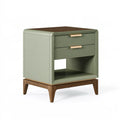 Table de chevet 50 x 40 x 65 cm en bois vert sauge avec 2 tiroirs style contemporain
