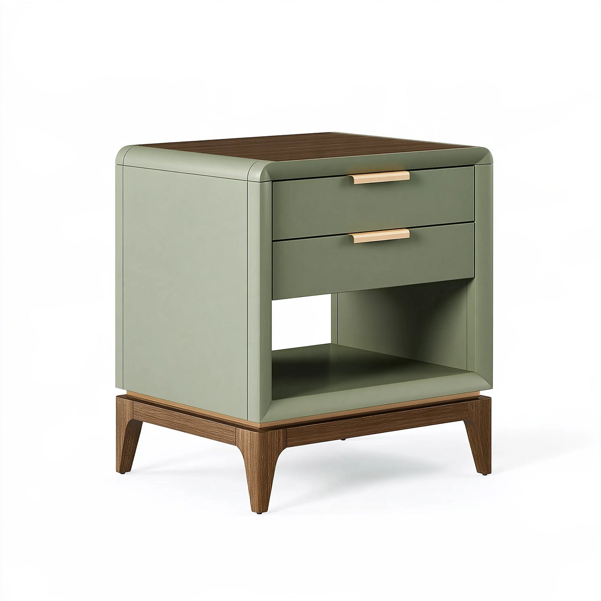 Table de chevet 50 x 40 x 65 cm en bois vert sauge avec 2 tiroirs style contemporain