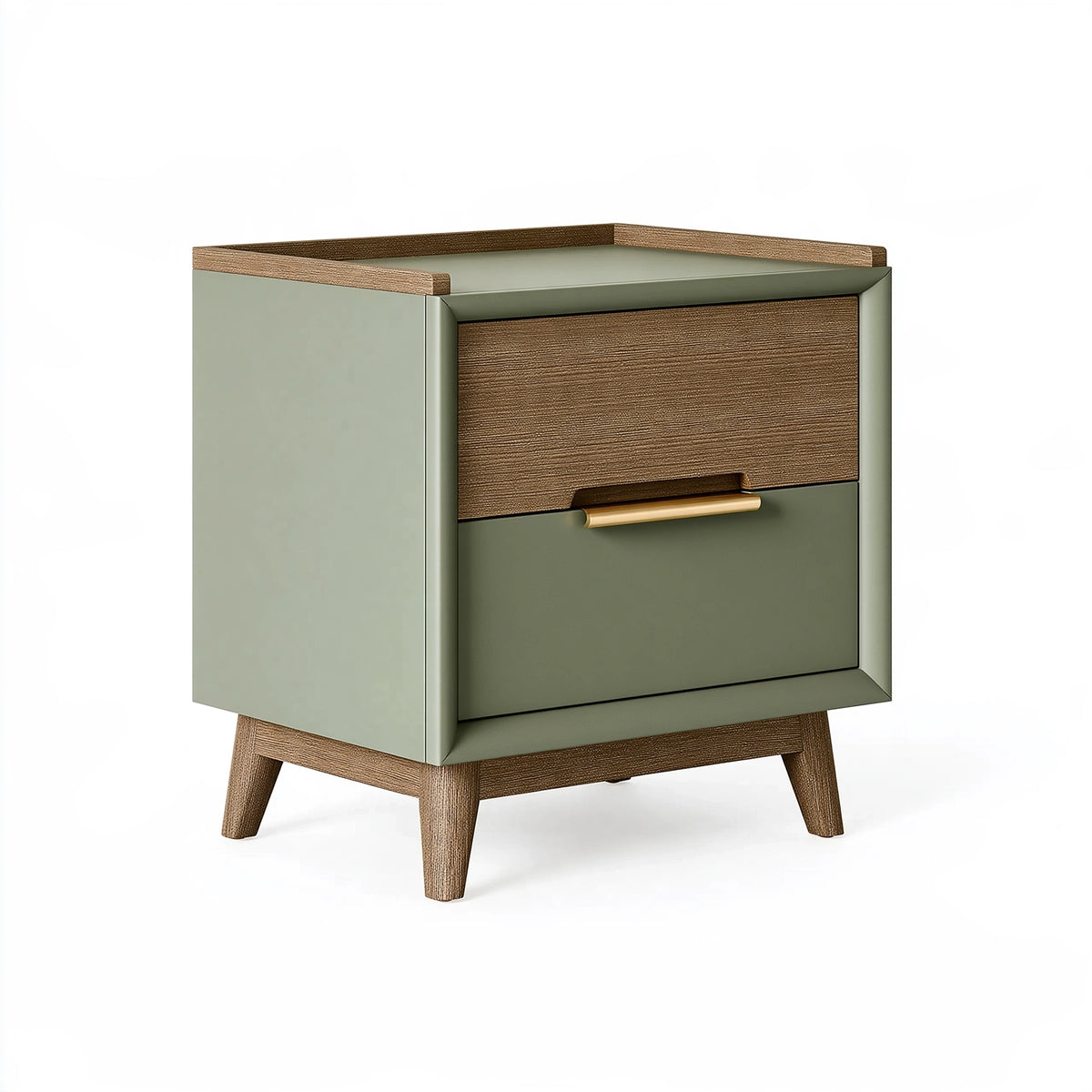 Table de chevet 45 x 40 x 60 cm en bois vert et brun avec 2 tiroirs style rétro
