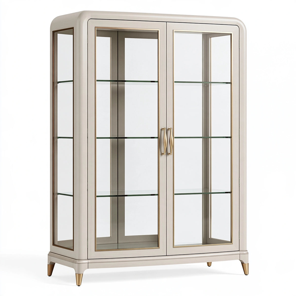 Vitrine 120 x 45 x 190 cm en bois et verre blanc crème style classique avec portes