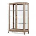 Vitrine 100 x 45 x 190 cm en bois et verre beige style classique à portes vitrées