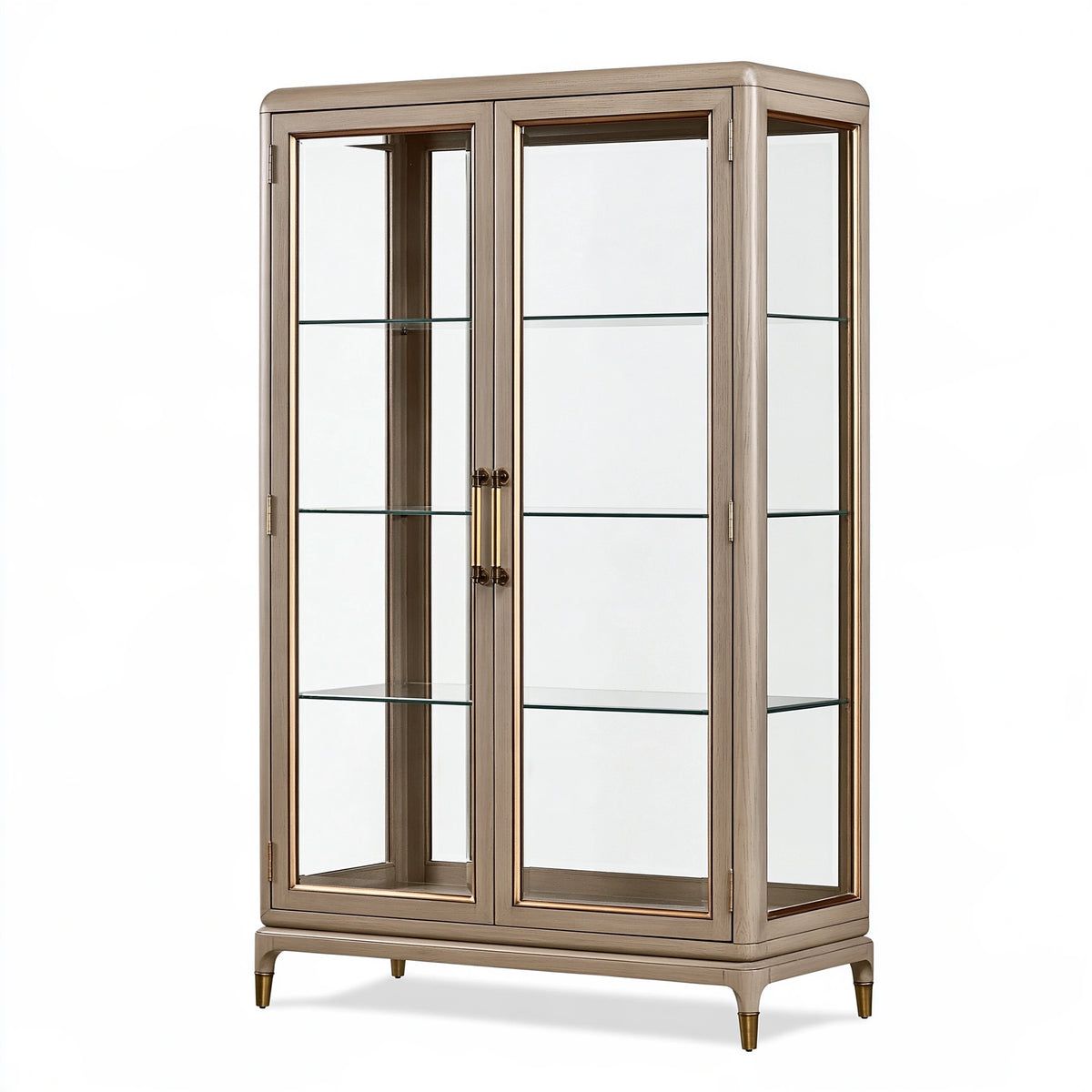Vitrine 100 x 45 x 190 cm en bois et verre beige style classique à portes vitrées