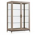 Vitrine 100 x 45 x 190 cm en bois et verre taupe style contemporain