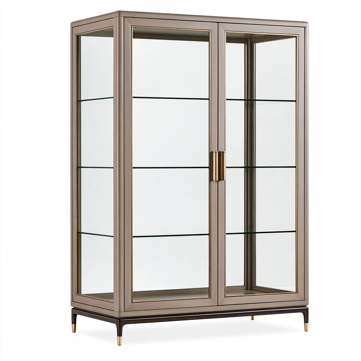 Vitrine 100 x 45 x 190 cm en bois et verre taupe style contemporain