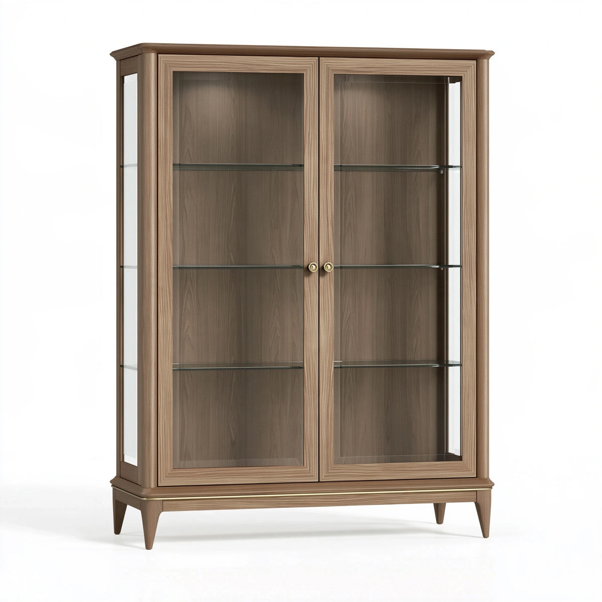 Vitrine 120 x 45 x 190 cm en bois et verre marron style classique à deux portes